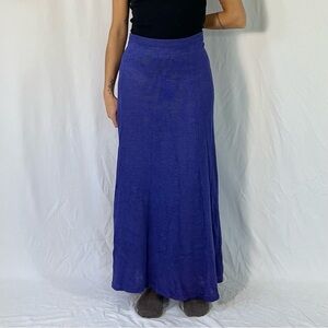 Jeanne Pierre Vintage Linen Blend Indigo Knit Bias Cut Maxi Skirt